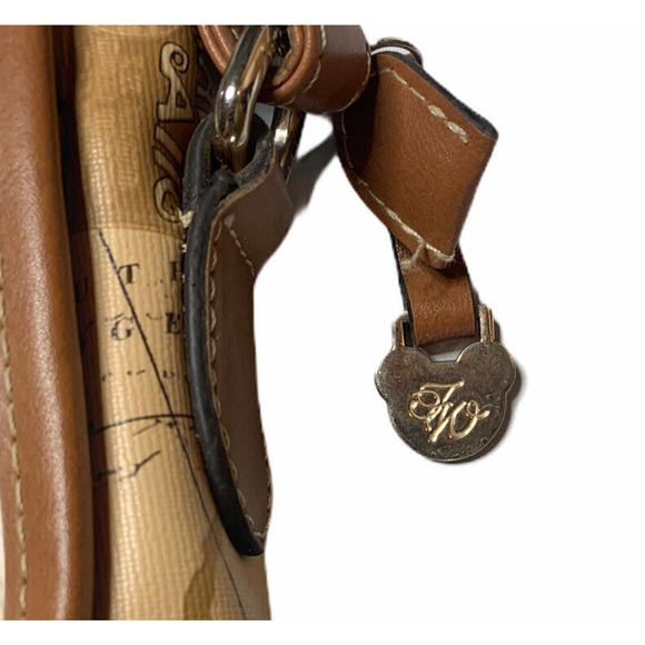 Teenie Weenie Gold Teddy Bear Brown Map Print Adjustable Strap Handbag Purse - Picture 4 of 12